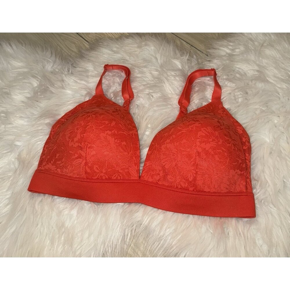 Auden Lightly Lined Wire Free Bralette Bra Lace Womens 34D Orange